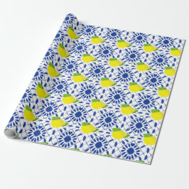 Blue Geometric Lemon Tile Geschenkpapier