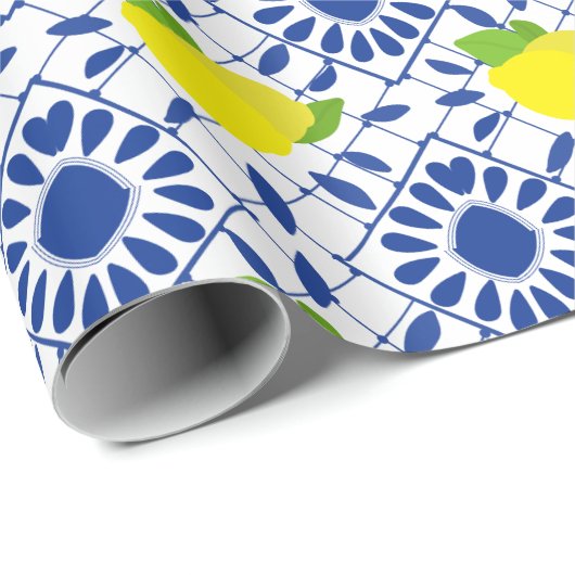 Blue Geometric Lemon Tile Geschenkpapier (Rolleneckpunkt)