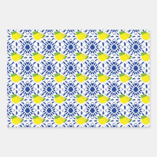 Blue Geometric Lemon Tile Geschenkpapier Set (Vorderseite 2)