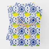 Blue Geometric Lemon Tile Geschenkpapier Set (Beispiel)