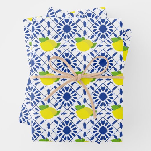 Blue Geometric Lemon Tile Geschenkpapier Set (Beispiel)