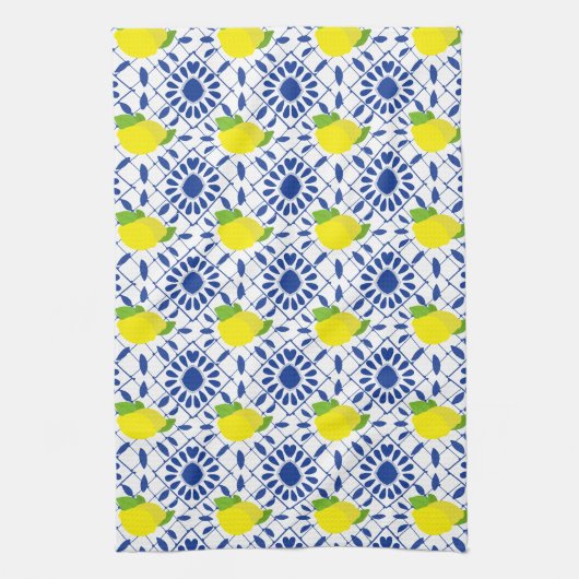 Blue Geometric Lemon Tile Geschirrtuch (Vertikal)