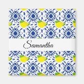 Blue Geometric Lemon Tile Magnet (Vorne)