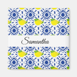 Blue Geometric Lemon Tile Magnet