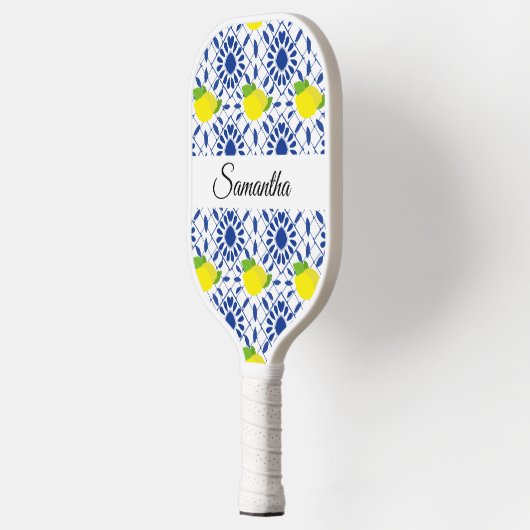 Blue Geometric Lemon Tile Pickleball Schläger (Links)