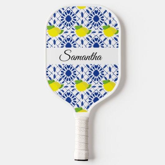 Blue Geometric Lemon Tile Pickleball Schläger (Rückseite)