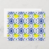 Blue Geometric Lemon Tile Postkarte (Vorne/Hinten)