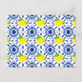 Blue Geometric Lemon Tile Postkarte (Vorderseite)