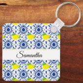 Blue Geometric Lemon Tile Schlüsselanhänger (Rückseite)