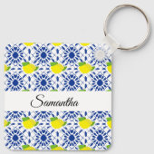 Blue Geometric Lemon Tile Schlüsselanhänger (Rückseite)