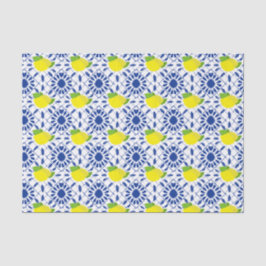 Blue Geometric Lemon Tile Seidenpapier