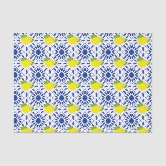 Blue Geometric Lemon Tile Seidenpapier (Vorderseite)