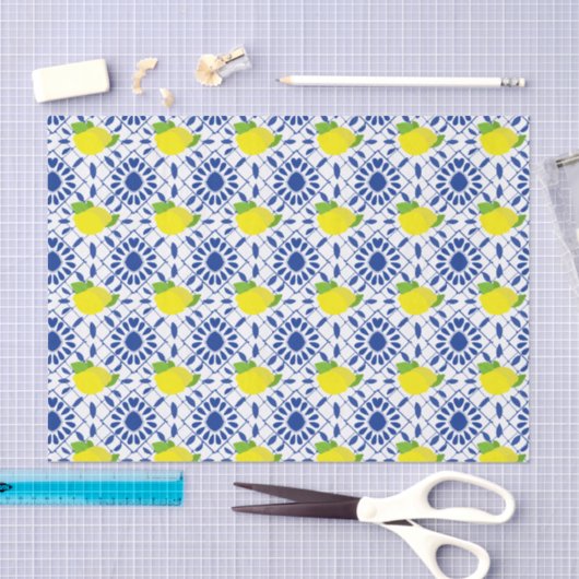 Blue Geometric Lemon Tile Seidenpapier (Handwerk)
