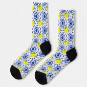 Blue Geometric Lemon Tile Socken (Linkes Detail)