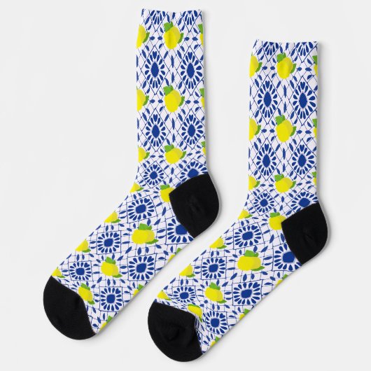 Blue Geometric Lemon Tile Socken (Linkes Detail)