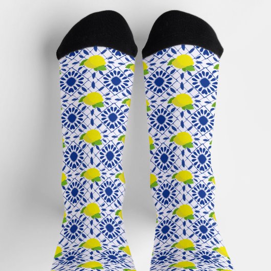 Blue Geometric Lemon Tile Socken (Oben)