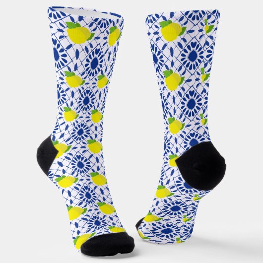 Blue Geometric Lemon Tile Socken (Gewinkelt)
