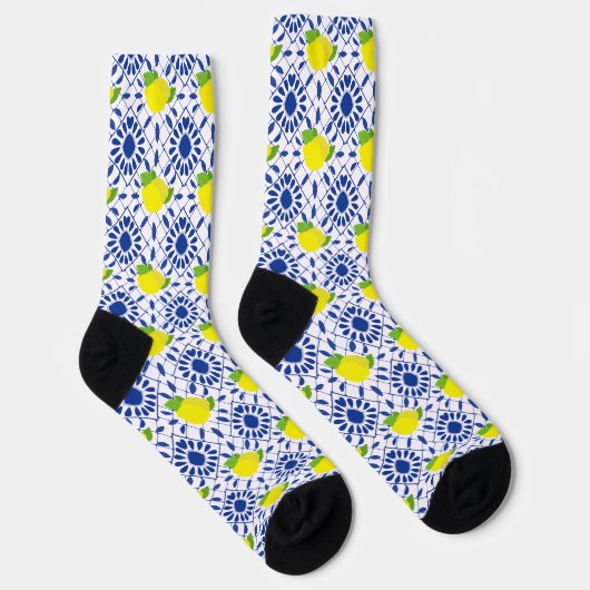 Blue Geometric Lemon Tile Socken (Rechts)