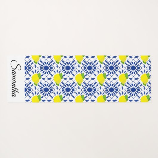 Blue Geometric Lemon Tile Yogamatte (Rückseite (Horizontal))