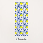 Blue Geometric Lemon Tile Yogamatte (Vorderseite)