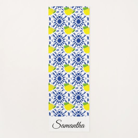 Blue Geometric Lemon Tile Yogamatte (Vorderseite)