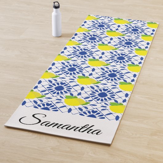 Blue Geometric Lemon Tile Yogamatte (Beispiel)