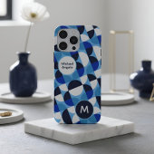 Blue Geometric Mosaic Bauhaus Monogram Custom Name iPhone Hülle