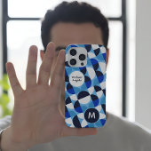 Blue Geometric Mosaic Bauhaus Monogram Custom Name iPhone Hülle