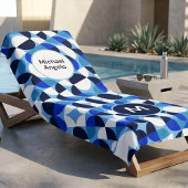 Blue Geometric Mosaic Bauhaus Monogram Custom Name Strandtuch
