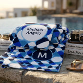 Blue Geometric Mosaic Bauhaus Monogram Custom Name Strandtuch