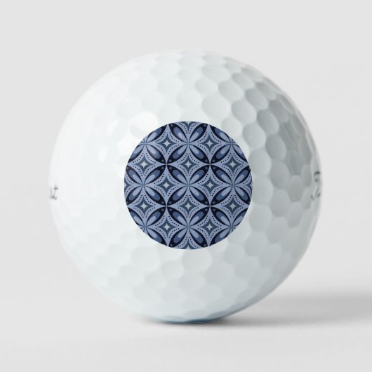 Blue Geometric Pattern Retro Style Golfball (Vorderseite)