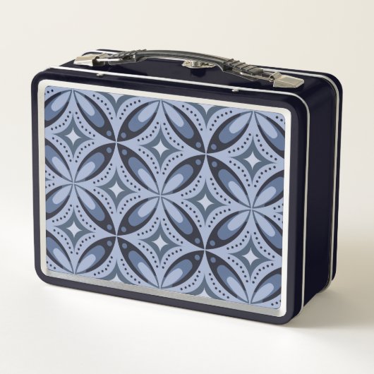 Blue Geometric Pattern Retro Style Metall Brotdose (Rückseite)