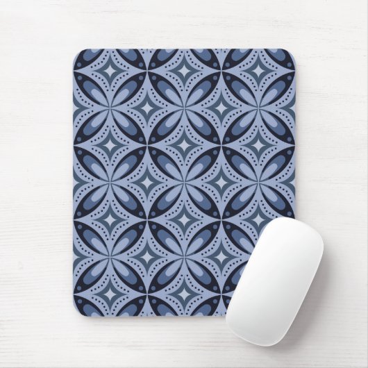 Blue Geometric Pattern Retro Style Mousepad (Mit Mouse)
