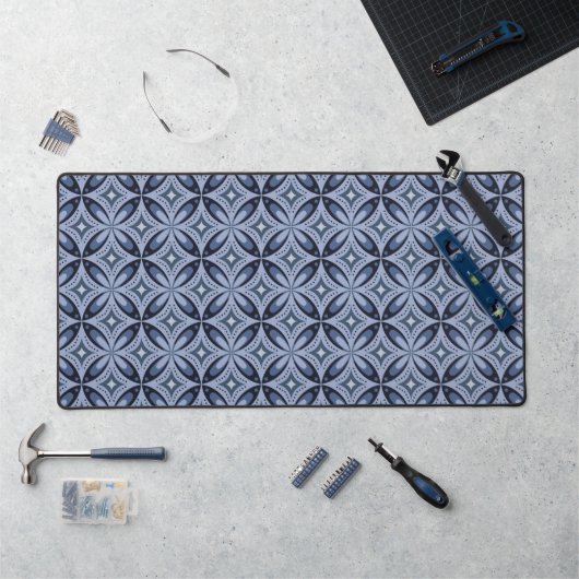 Blue Geometric Pattern Retro Style Schreibtischunterlage (Arbeitsplatz)