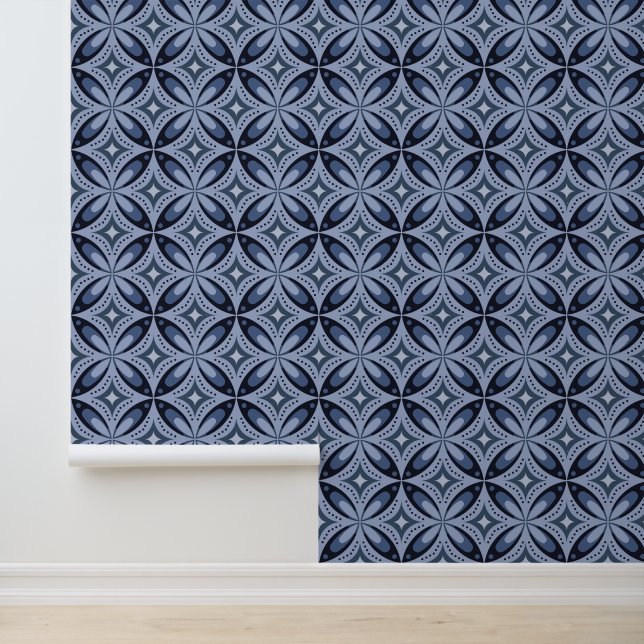 Blue Geometric Pattern Retro Style Tapete (Anwendung)