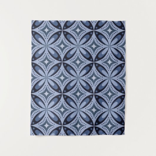 Blue Geometric Pattern Retro Style Wandteppich (Vorderseite)