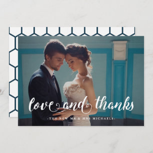 Blue Geometric Print Wedding Vielen Dank Foto Dankeskarte