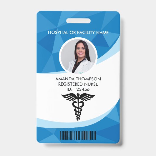 Blue Geometric Registered Nurse Foto ID Ausweis (Vorderseite)