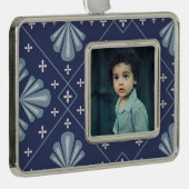 Blue Geometric shapes Pattern  Rahmen-Ornament Silber (Rechts)