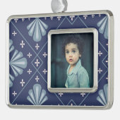 Blue Geometric shapes Pattern  Rahmen-Ornament Silber (Links)