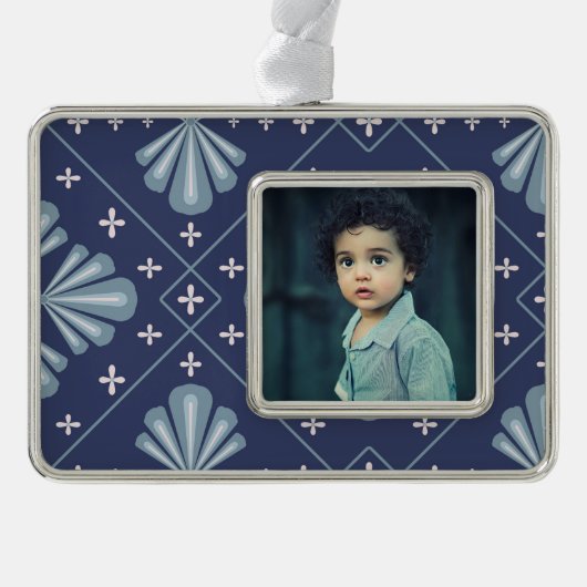 Blue Geometric shapes Pattern  Rahmen-Ornament Silber (Vorderseite)