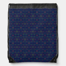 Blue Geometric Squares Drawstring Backpack