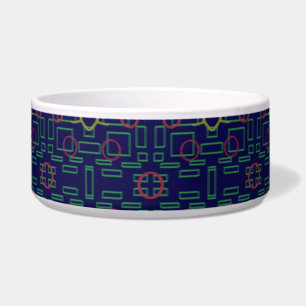 Blue Geometric Squares Keramik Pet Bowl Napf