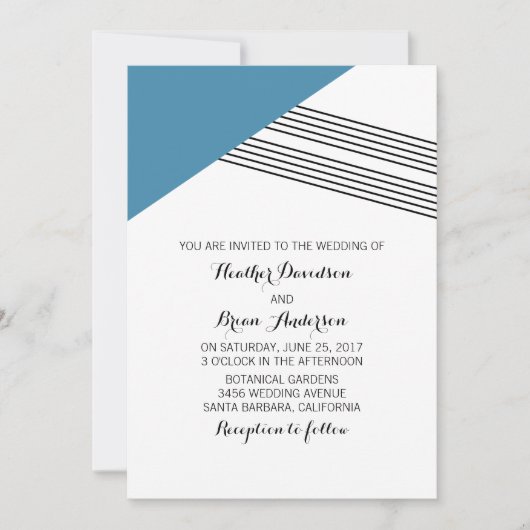 Blue Geometric Stripe Wedding Invite Einladung (Vorderseite)