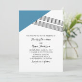 Blue Geometric Stripe Wedding Invite Einladung (Stehend Vorderseite)