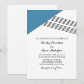 Blue Geometric Stripe Wedding Invite Einladung (Vorne/Hinten)
