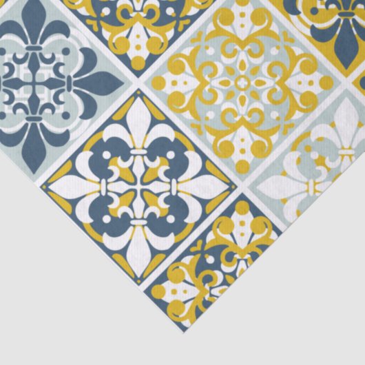 Blue Geometric Tiles Tissue Paper Seidenpapier (Ausschnitt)