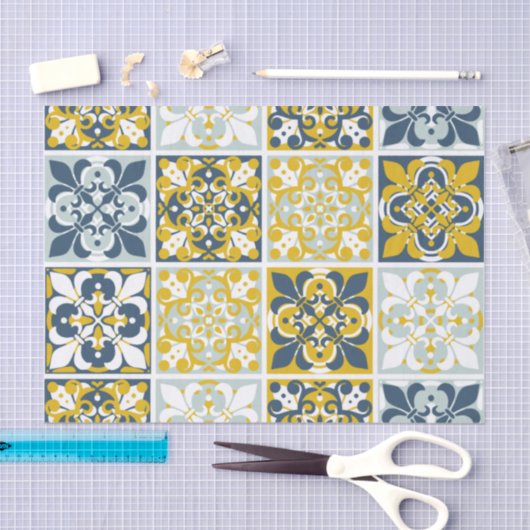 Blue Geometric Tiles Tissue Paper Seidenpapier (Handwerk)