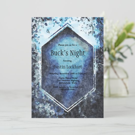 Blue Geometric Watercolor Bucks Nacht Einladung (Stehend Vorderseite)