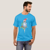 Blue gepunktet Budgerigi Weihnachtsstil T-Shirt (Vorne ganz)
